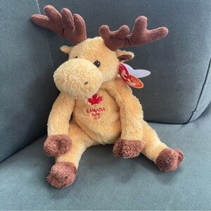 Ty Beanie Baby “Dominion” Plush Moose in Tan with Brown Antlers